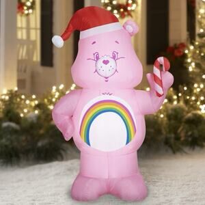 Care Bears Cheer Bear Santa Hat Candy Cane Christmas Holiday Yard Inflatable 5'